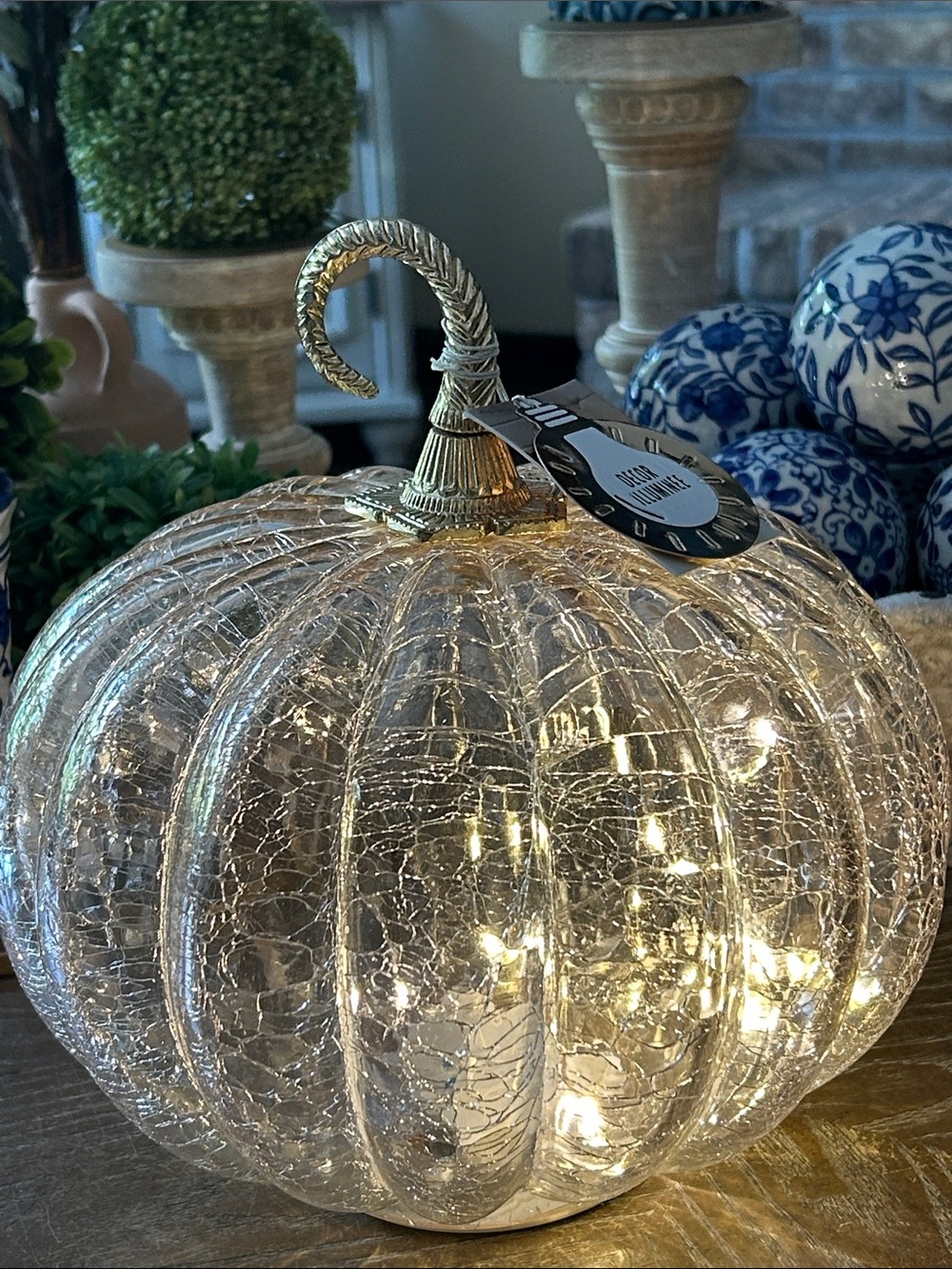 NEW! Vintage Inspired Pink Glass Crackle Fall Harvest Pumpkin Lantern
